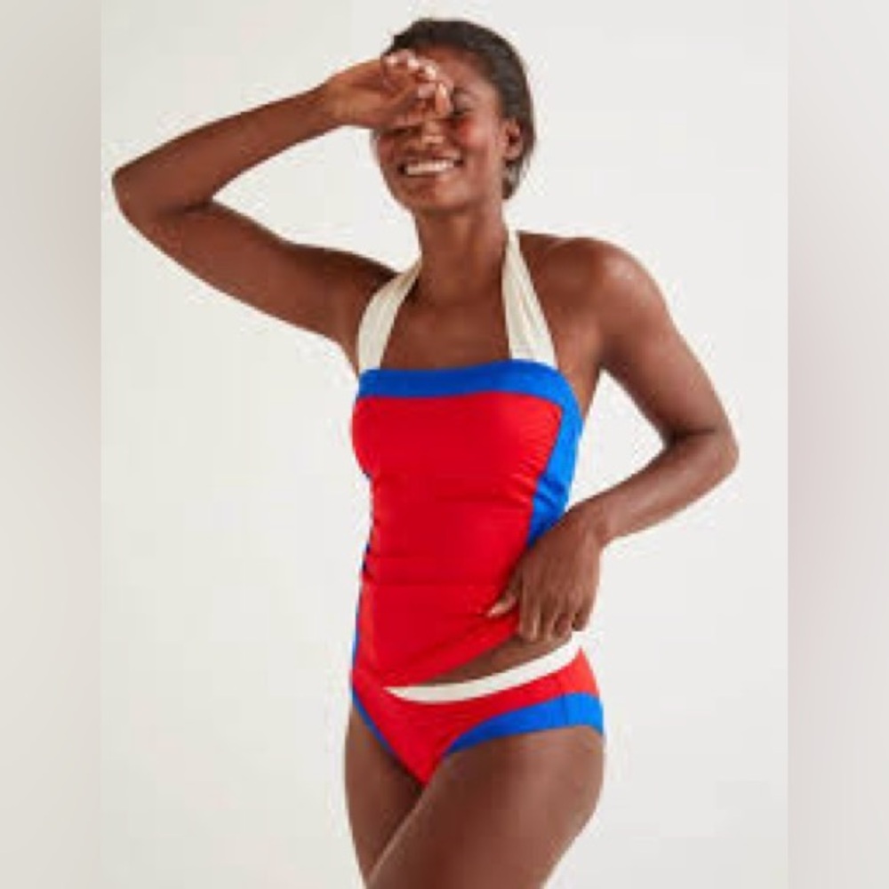 NWT Boden Santorini Halter Tankini Top Verde Colourblock in Red Sz 6 MB